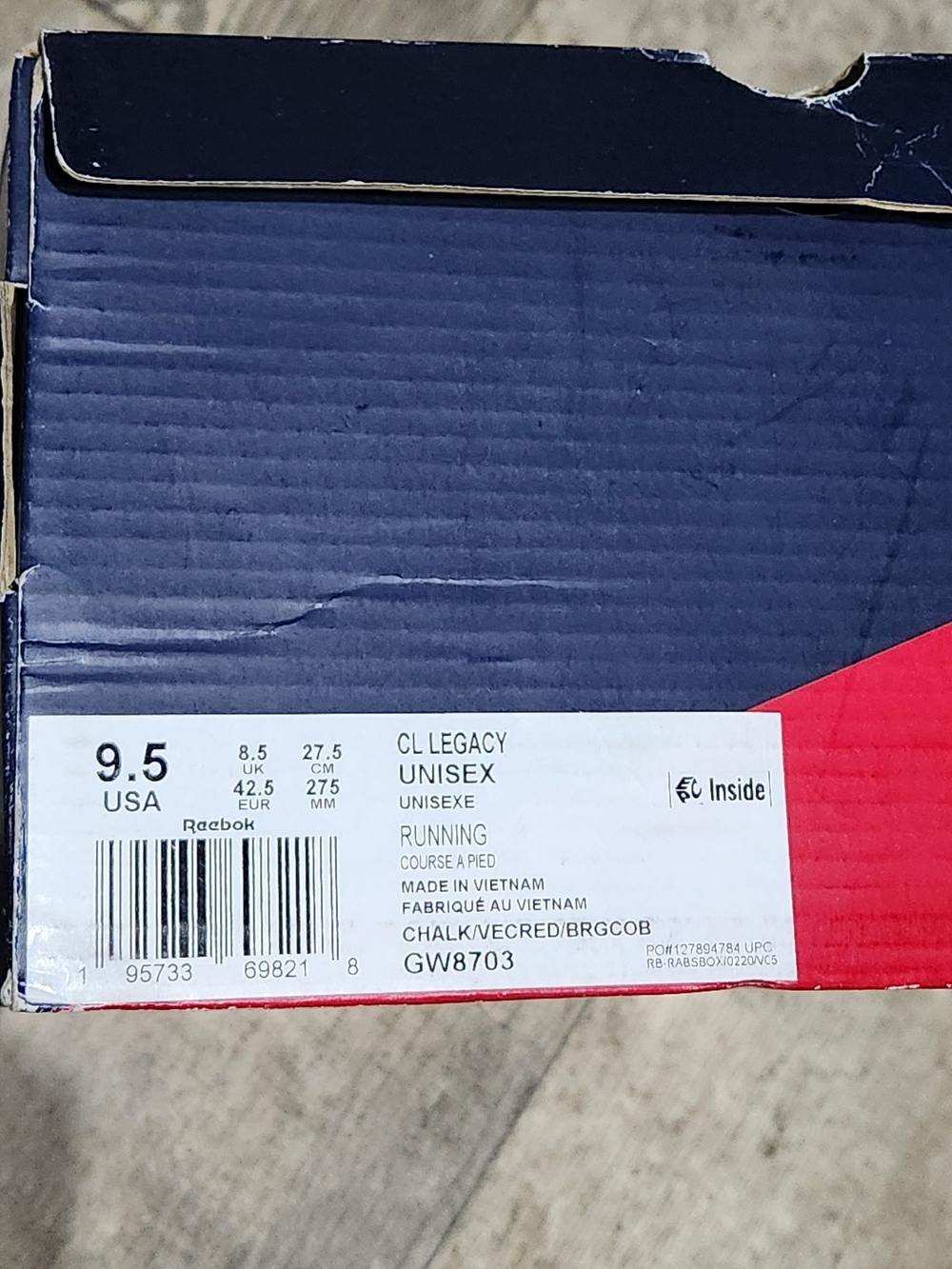Reebok Unisex Shoe Box in Navy Blue and Red Accent - Picture 3 of 3